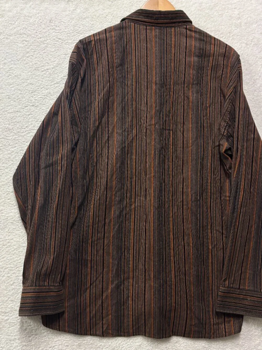 HAUPT of Germany Shirt Mens L 16.5 Brown Orange Stripe Corduroy Button Up Vintag